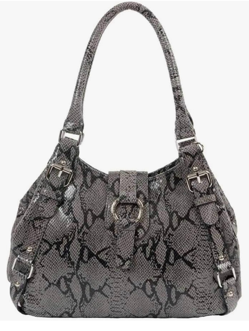 Jentou Vintage Gray Leather Python Snake “Suzy” Shoulder Bag